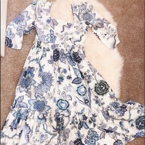 Blue and white floral dress